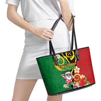 Vanuatu Christmas Leather Tote Bag Funny Santa with Namele and Boar Tusk Tribal - Polynesian Pride