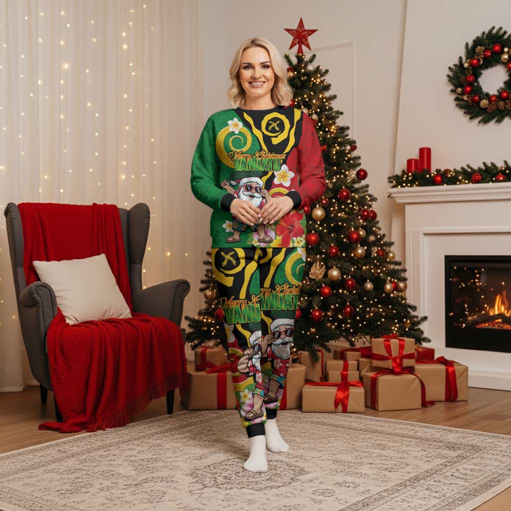 Vanuatu Christmas Pajama Set Funny Santa with Namele and Boar Tusk Tribal - Polynesian Pride