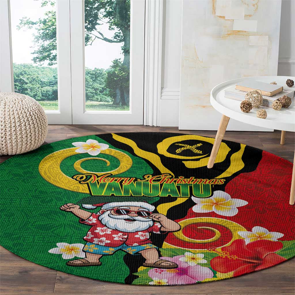 Vanuatu Christmas Round Carpet Funny Santa with Namele and Boar Tusk Tribal - Polynesian Pride