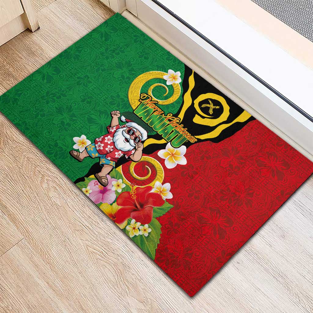 Vanuatu Christmas Rubber Doormat Funny Santa with Namele and Boar Tusk Tribal - Polynesian Pride