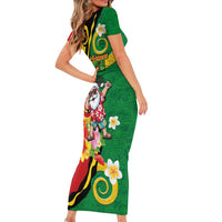 Vanuatu Christmas Short Sleeve Bodycon Dress Funny Santa with Namele and Boar Tusk Tribal - Polynesian Pride