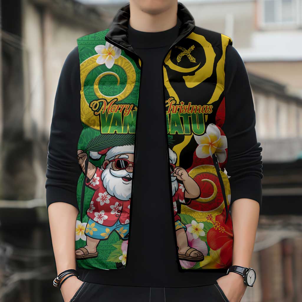 Vanuatu Christmas Sleeveless Puffer Jacket Funny Santa with Namele and Boar Tusk Tribal - Polynesian Pride