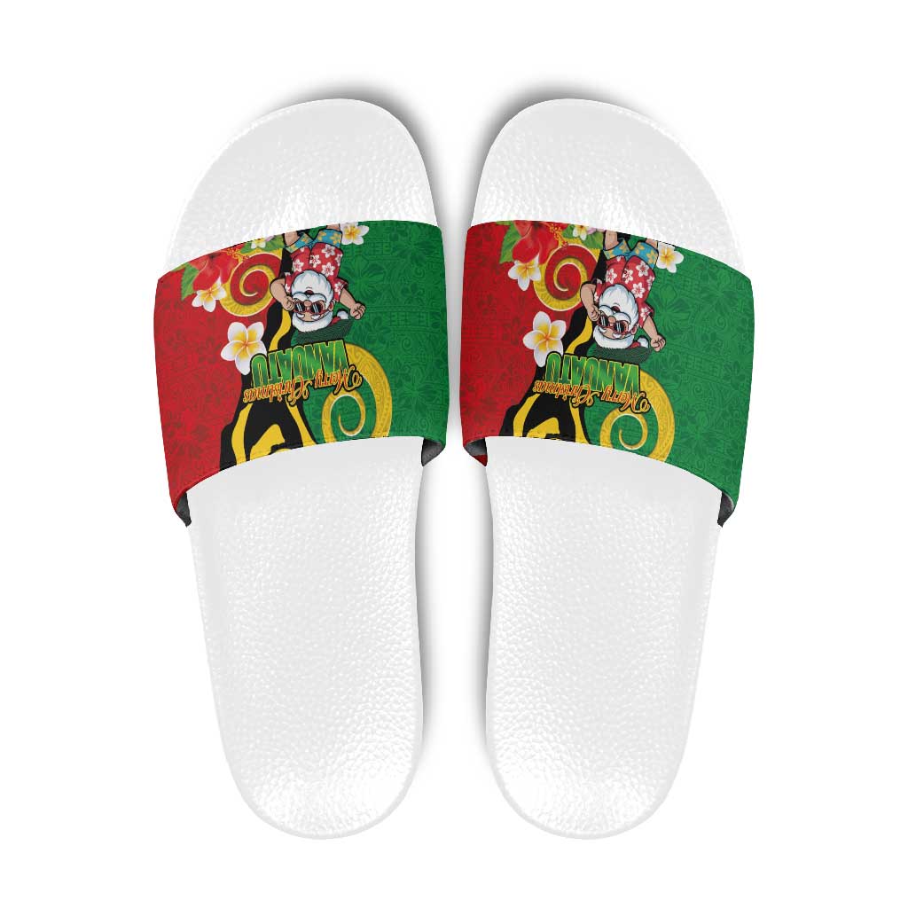 Vanuatu Christmas Slide Sandals Funny Santa with Namele and Boar Tusk Tribal - Polynesian Pride