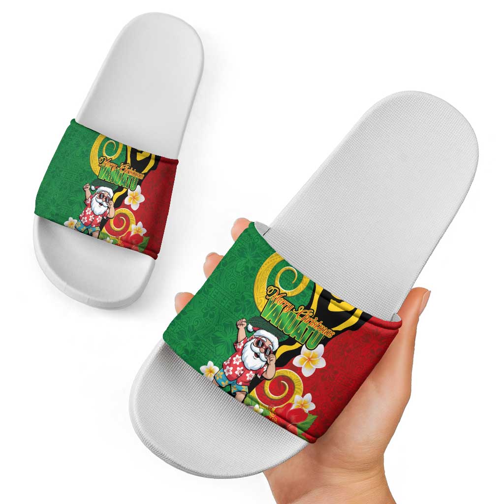 Vanuatu Christmas Slide Sandals Funny Santa with Namele and Boar Tusk Tribal - Polynesian Pride