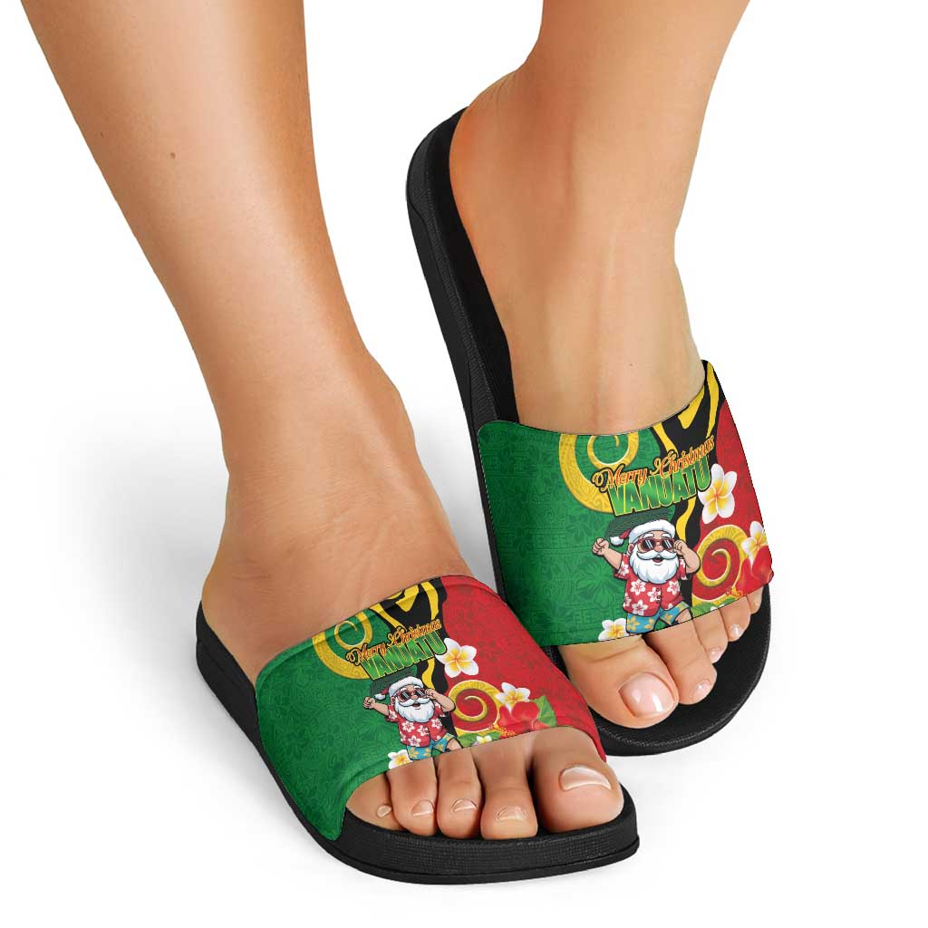 Vanuatu Christmas Slide Sandals Funny Santa with Namele and Boar Tusk Tribal - Polynesian Pride