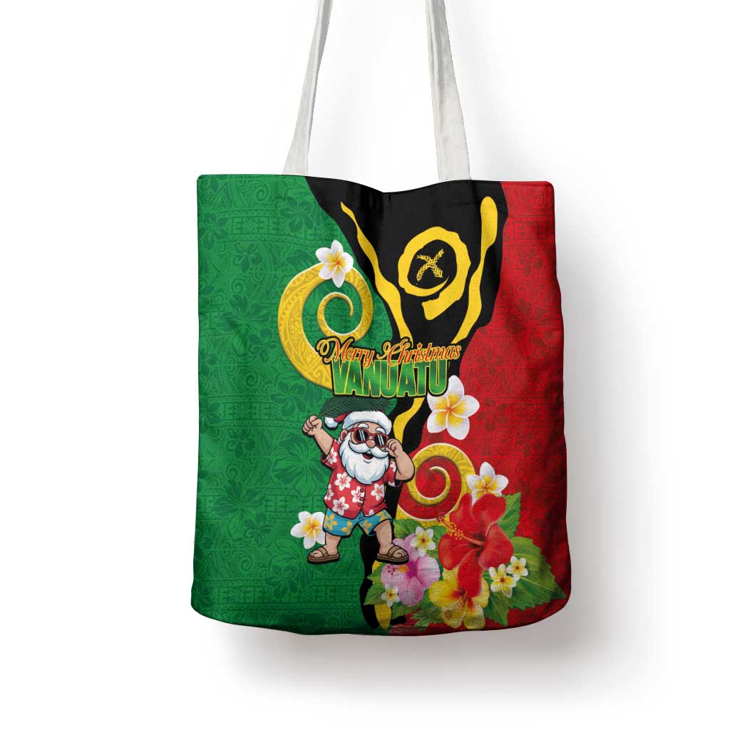 Vanuatu Christmas Tote Bag Funny Santa with Namele and Boar Tusk Tribal - Polynesian Pride