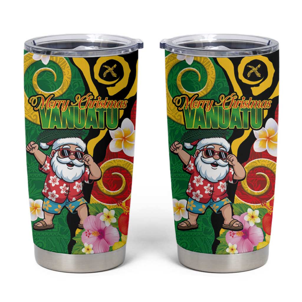 Vanuatu Christmas Tumbler Cup Funny Santa with Namele and Boar Tusk Tribal - Polynesian Pride
