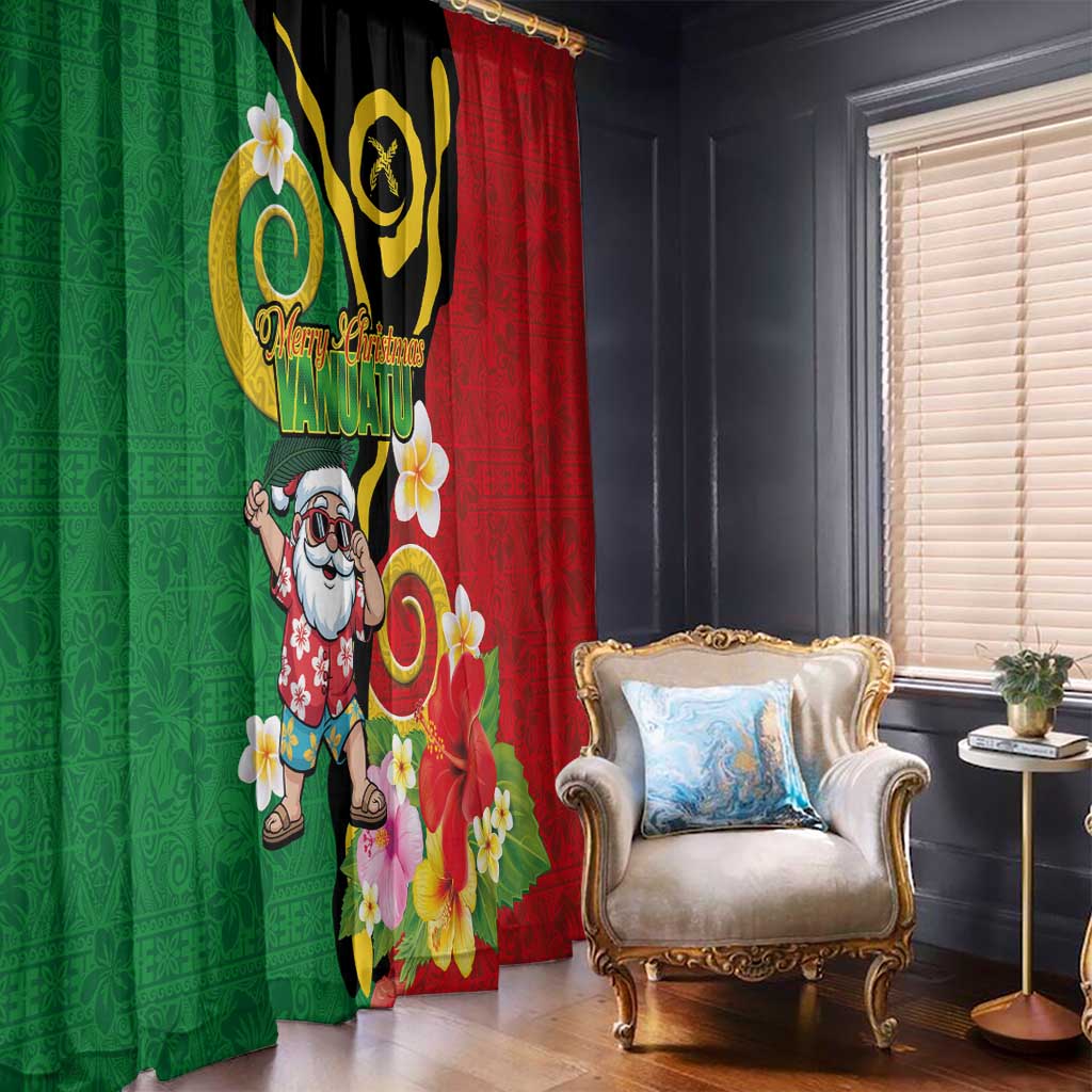 Vanuatu Christmas Window Curtain Funny Santa with Namele and Boar Tusk Tribal - Polynesian Pride