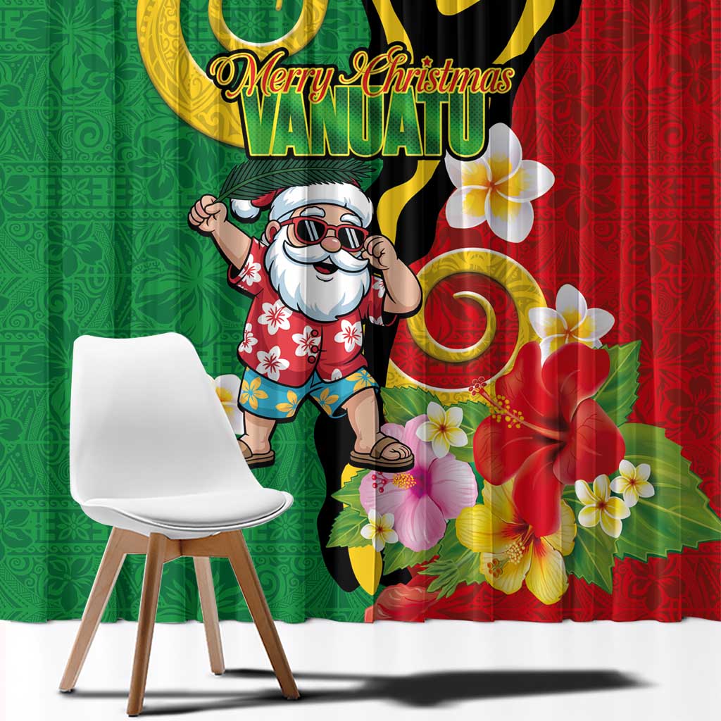 Vanuatu Christmas Window Curtain Funny Santa with Namele and Boar Tusk Tribal - Polynesian Pride