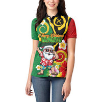 Vanuatu Christmas Women Polo Shirt Funny Santa with Namele and Boar Tusk Tribal - Polynesian Pride