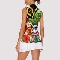 Vanuatu Christmas Women Sleeveless Polo Shirt Funny Santa with Namele and Boar Tusk Tribal - Polynesian Pride