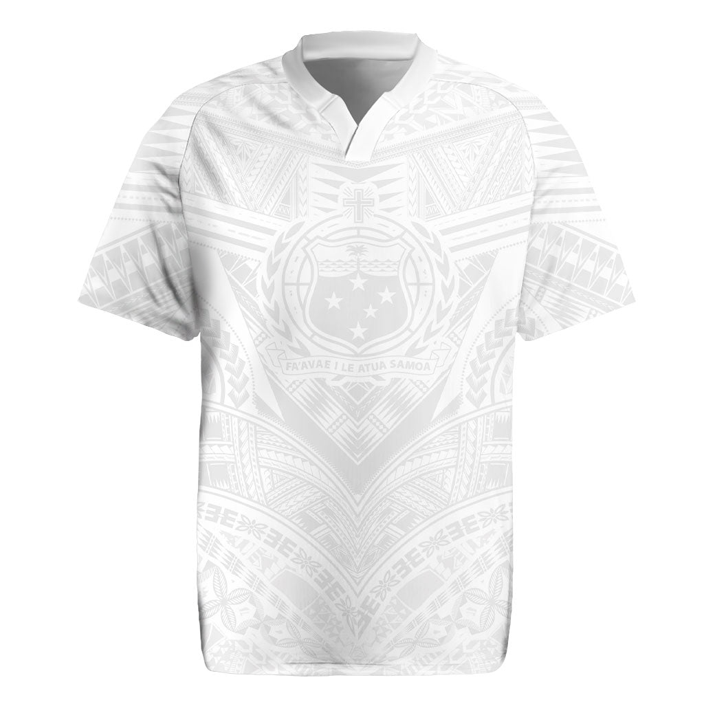 Samoan Lotu a Tamaiti Rugby Jersey Coat of Arms and Polynesian Pattern LT03 White - Polynesian Pride
