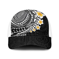 Hawaiian Tribal Tattoo and Plumeria Baseball Net Cap Polynesian Pattern Black Color