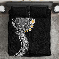 Hawaiian Tribal Tattoo and Plumeria Bedding Set Polynesian Pattern Black Color