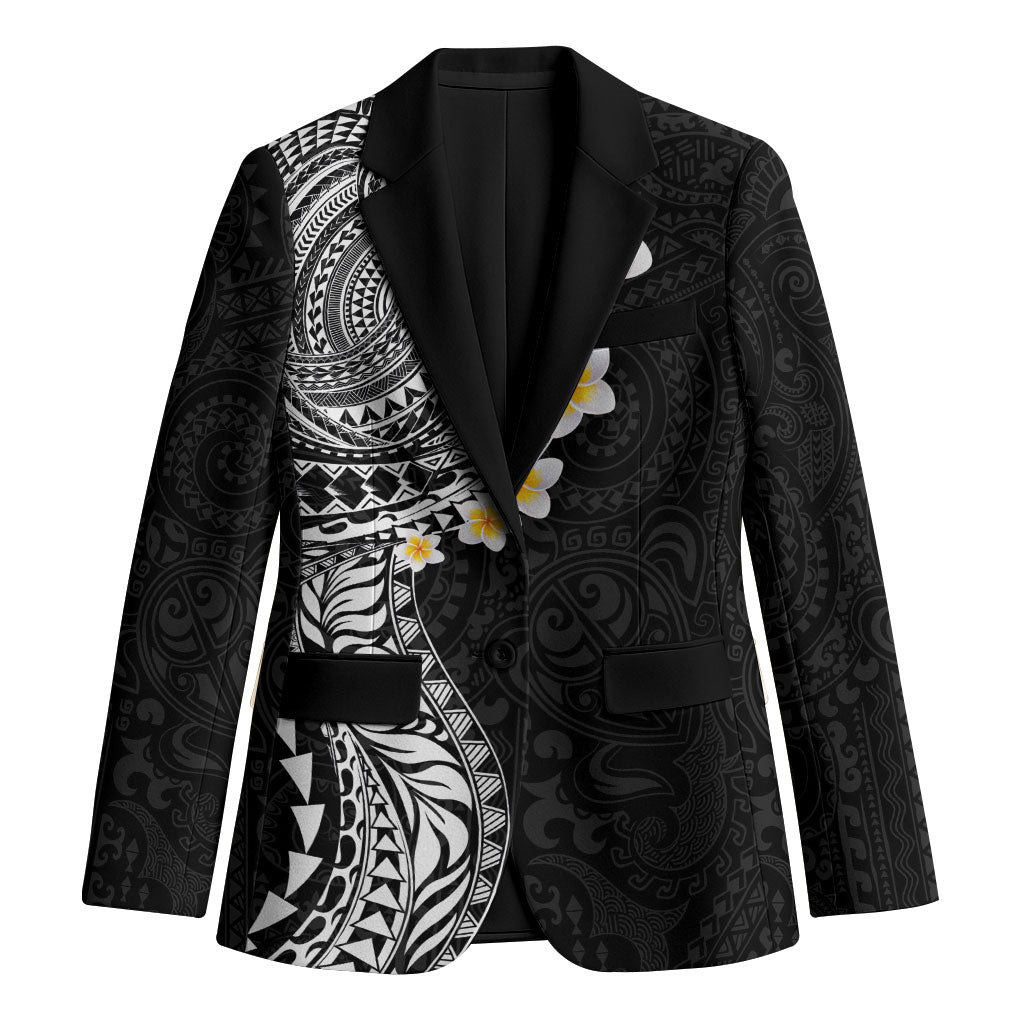 Hawaiian Tribal Tattoo and Plumeria Blazer Polynesian Pattern Black Color