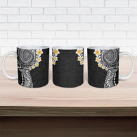 Hawaiian Tribal Tattoo and Plumeria Ceramic Mug Polynesian Pattern Black Color