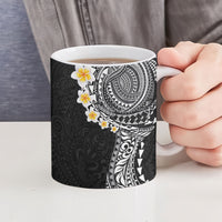 Hawaiian Tribal Tattoo and Plumeria Ceramic Mug Polynesian Pattern Black Color