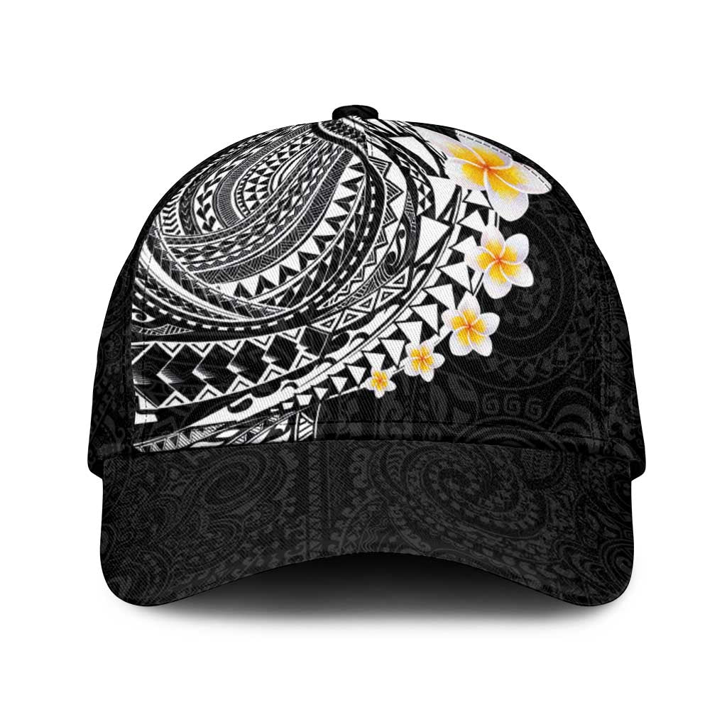 Hawaiian Tribal Tattoo and Plumeria Classic Cap Polynesian Pattern Black Color