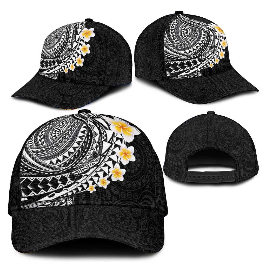 Hawaiian Tribal Tattoo and Plumeria Classic Cap Polynesian Pattern Black Color