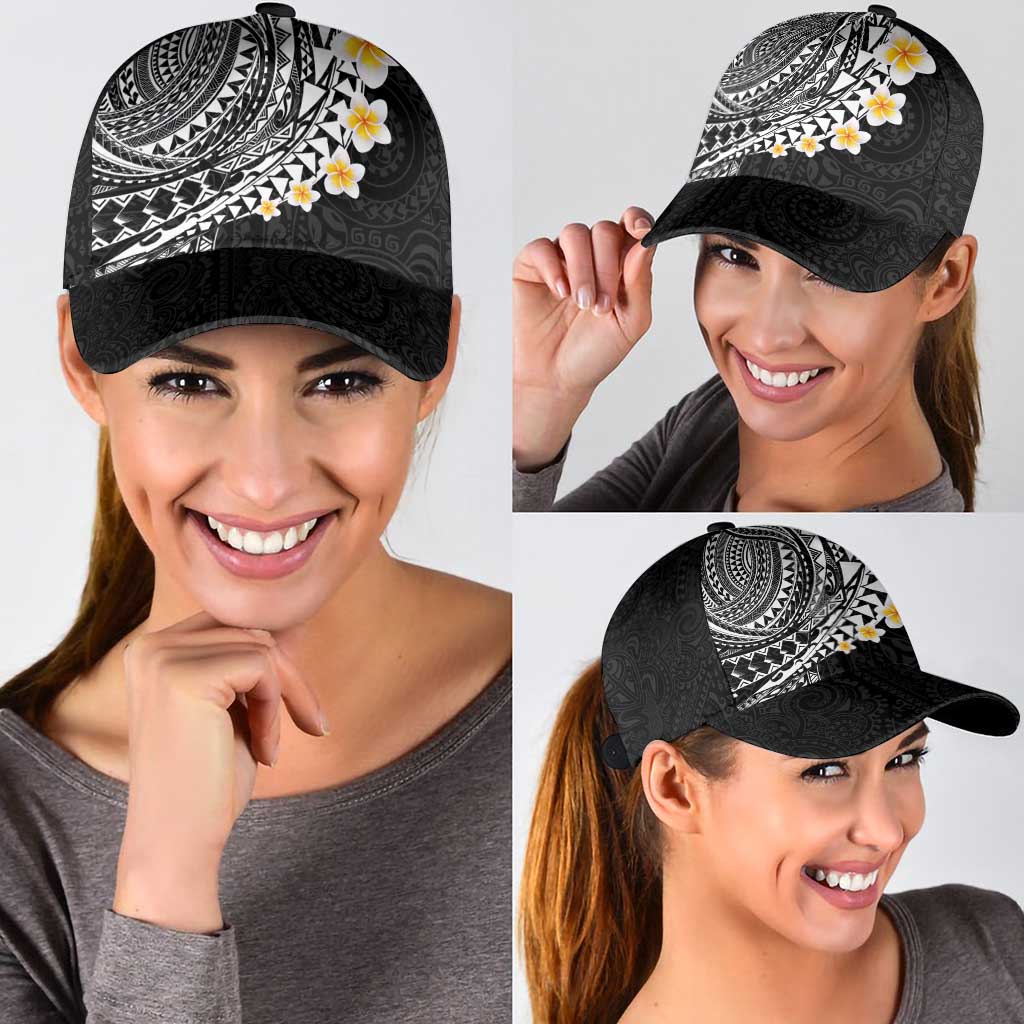Hawaiian Tribal Tattoo and Plumeria Classic Cap Polynesian Pattern Black Color