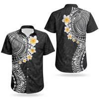 Hawaiian Tribal Tattoo and Plumeria Couples Matching Mermaid Dress and Hawaiian Shirt Polynesian Pattern Black Color
