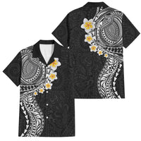 Hawaiian Tribal Tattoo and Plumeria Family Matching Off Shoulder Maxi Dress and Hawaiian Shirt Polynesian Pattern Black Color