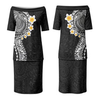 Hawaiian Tribal Tattoo and Plumeria Family Matching Puletasi and Hawaiian Shirt Polynesian Pattern Black Color