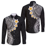 Hawaiian Tribal Tattoo and Plumeria Family Matching Puletasi and Hawaiian Shirt Polynesian Pattern Black Color