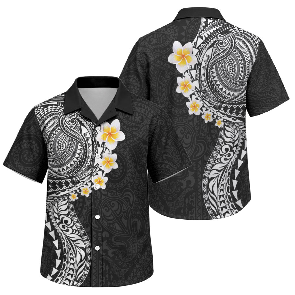 Hawaiian Tribal Tattoo and Plumeria Family Matching Puletasi and Hawaiian Shirt Polynesian Pattern Black Color