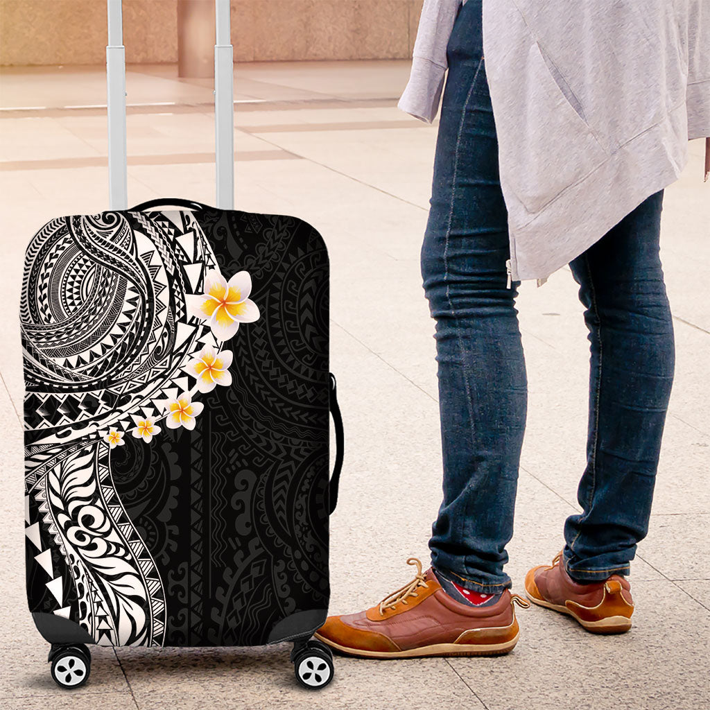 Hawaiian Tribal Tattoo and Plumeria Luggage Cover Polynesian Pattern Black Color LT03 Black - Polynesian Pride