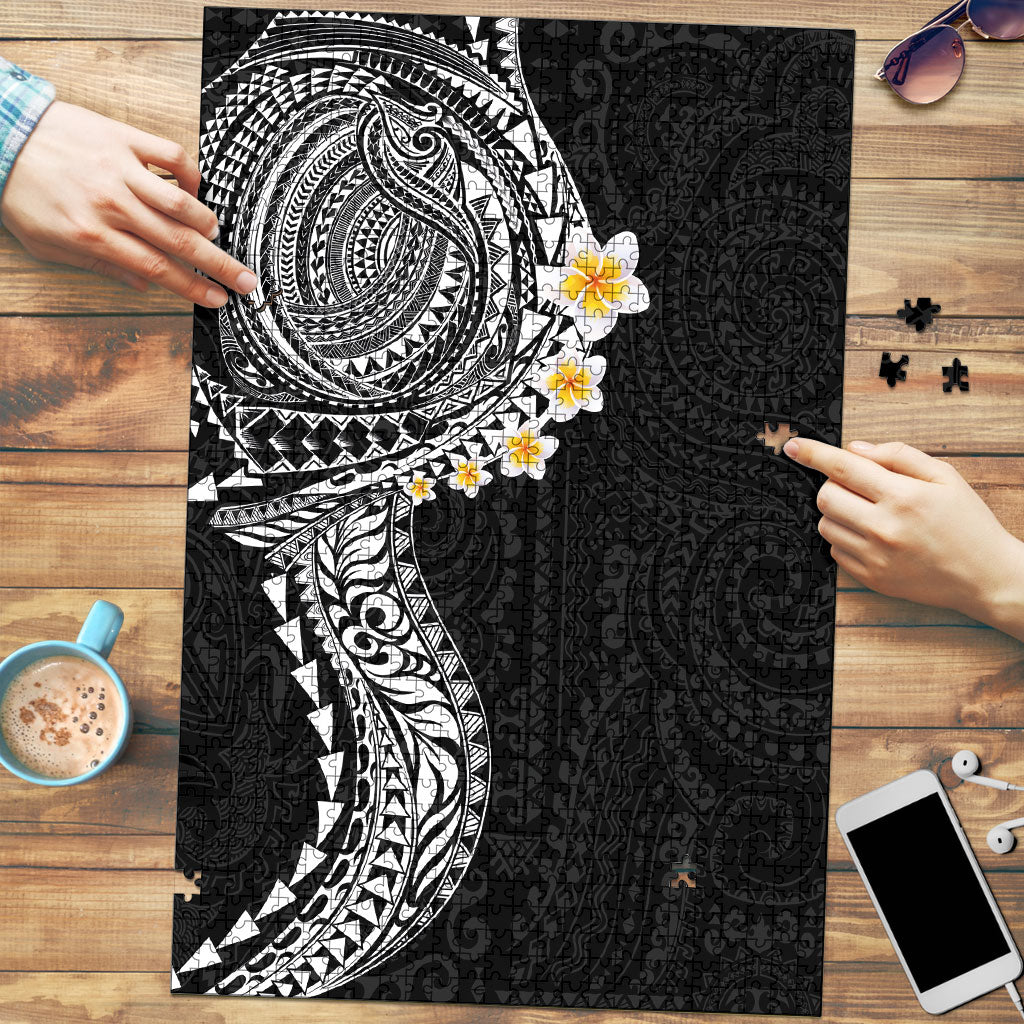 Hawaiian Tribal Tattoo and Plumeria Puzzle Polynesian Pattern Black Color