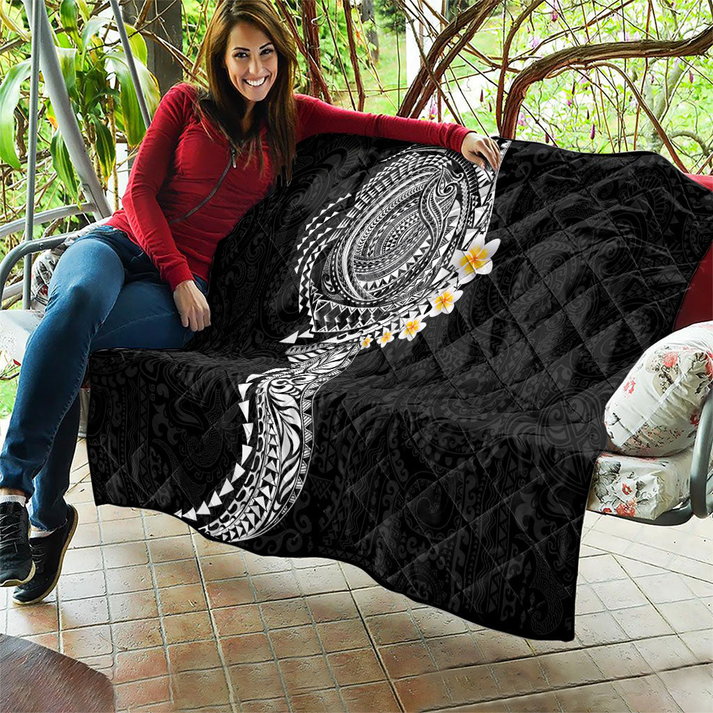 Hawaiian Tribal Tattoo and Plumeria Quilt Polynesian Pattern Black Color