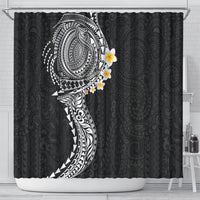 Hawaiian Tribal Tattoo and Plumeria Shower Curtain Polynesian Pattern Black Color