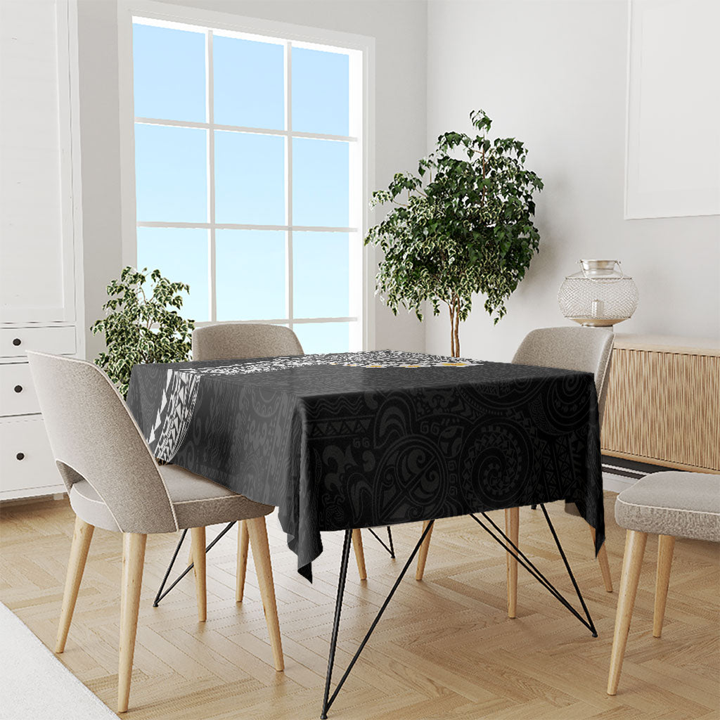Hawaiian Tribal Tattoo and Plumeria Tablecloth Polynesian Pattern Black Color