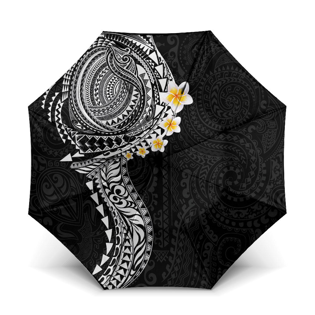 Hawaiian Tribal Tattoo and Plumeria Umbrella Polynesian Pattern Black Color LT03 One Size Folded 11.42 inch Opened Diameter 37.4 inch Black - Polynesian Pride