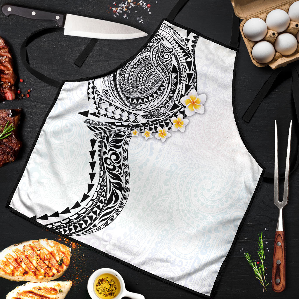 Hawaiian Tribal Tattoo and Plumeria Apron Polynesian Pattern White Color
