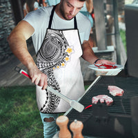 Hawaiian Tribal Tattoo and Plumeria Apron Polynesian Pattern White Color