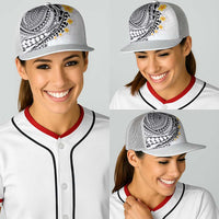 Hawaiian Tribal Tattoo and Plumeria Baseball Net Cap Polynesian Pattern White Color