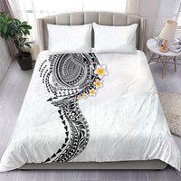 Hawaiian Tribal Tattoo and Plumeria Bedding Set Polynesian Pattern White Color