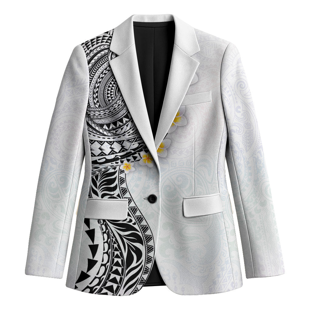 Hawaiian Tribal Tattoo and Plumeria Blazer Polynesian Pattern White Color