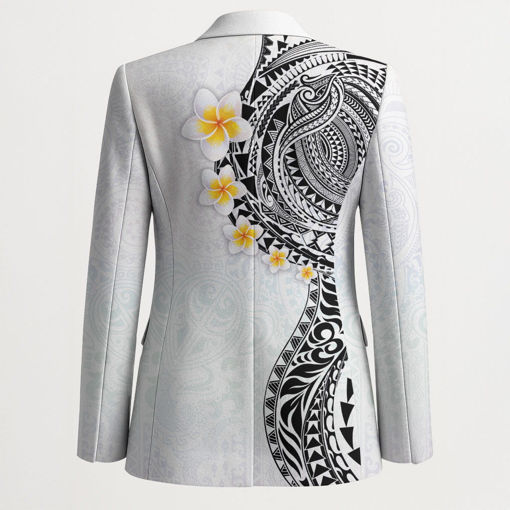 Hawaiian Tribal Tattoo and Plumeria Blazer Polynesian Pattern White Color