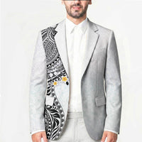Hawaiian Tribal Tattoo and Plumeria Blazer Polynesian Pattern White Color