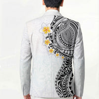 Hawaiian Tribal Tattoo and Plumeria Blazer Polynesian Pattern White Color