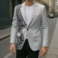 Hawaiian Tribal Tattoo and Plumeria Blazer Polynesian Pattern White Color