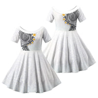 Hawaiian Tribal Tattoo and Plumeria Family Matching Summer Maxi Dress and Hawaiian Shirt Polynesian Pattern White Color