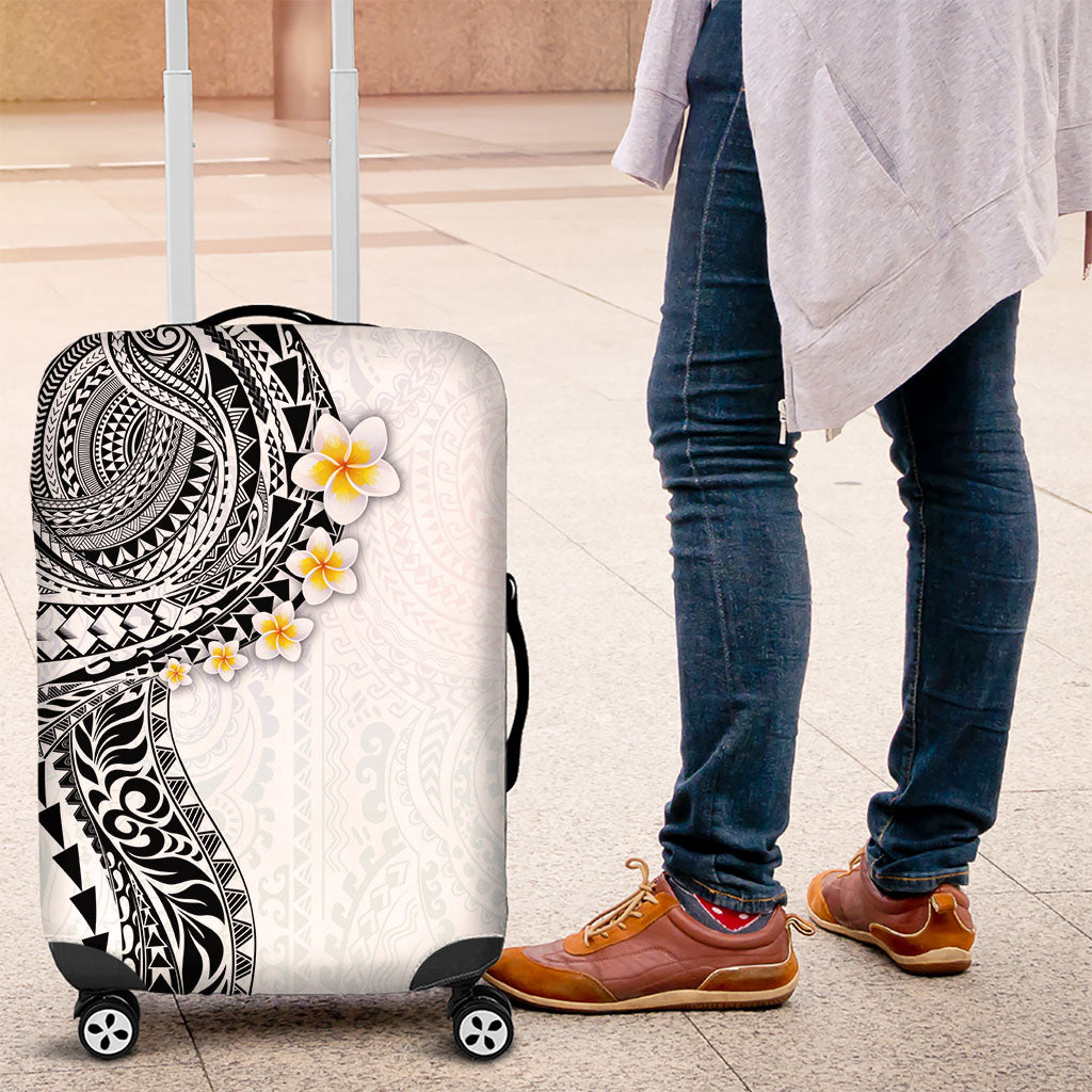 Hawaiian Tribal Tattoo and Plumeria Luggage Cover Polynesian Pattern White Color