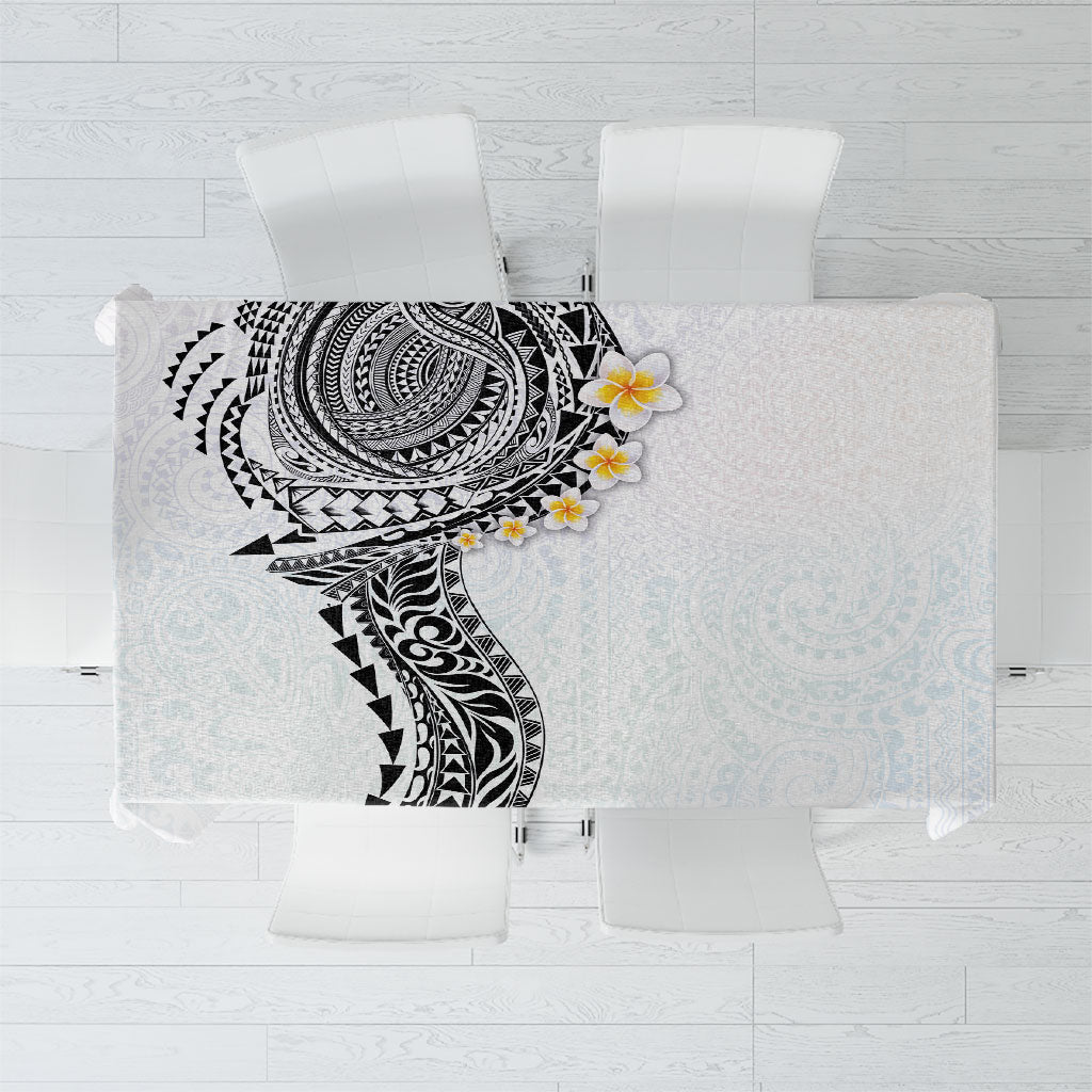Hawaiian Tribal Tattoo and Plumeria Tablecloth Polynesian Pattern White Color