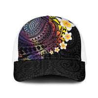 Hawaiian Tribal Tattoo and Plumeria Baseball Net Cap Polynesian Pattern Rainbow