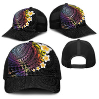 Hawaiian Tribal Tattoo and Plumeria Baseball Net Cap Polynesian Pattern Rainbow