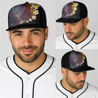 Hawaiian Tribal Tattoo and Plumeria Baseball Net Cap Polynesian Pattern Rainbow